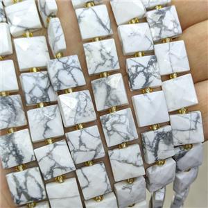 White Howlite Turquoise Square Beads Faceted, approx 10mm