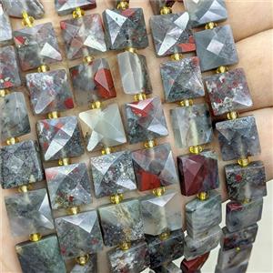 African Bloodstone Square Beads Faceted, approx 10mm