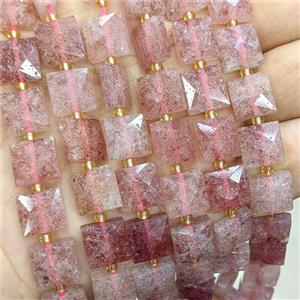 Pink Strawberry Quartz Square Beads Faceted, approx 10mm