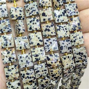 Black Dalmatian Jasper Square Beads Faceted, approx 10mm