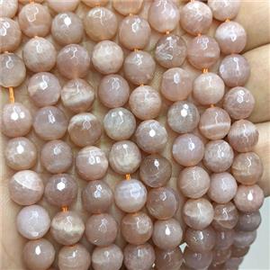Natural Peach Sunstone Beads Faceted Round, approx 10mm