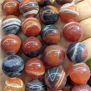 Natural Red Stripe Agate Beads Banded Smooth Round Dye, approx 20mm