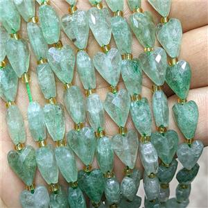 Natural Green Strawberry Quartz Heart Beads Faceted, approx 9-13mm