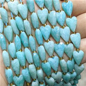 Natural Green Amazonite Heart Beads Faceted, approx 9-13mm