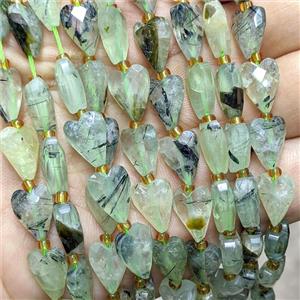 Natural Green Prehnite Heart Beads Faceted, approx 9-13mm