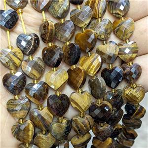 Natural Tiger Eye Stone Heart Beads Faceted, approx 12mm