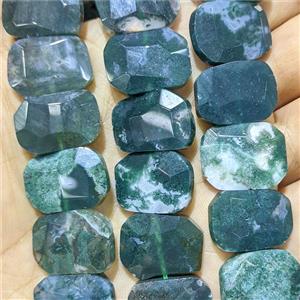 Natural Green Moos Agate Beads Faceted Rectangle, approx 15x20mm