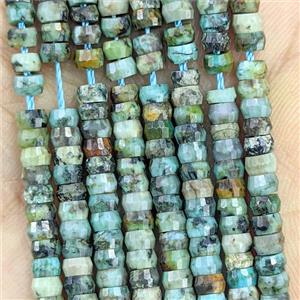 Natural Green African Turquoise Heishi Beads Faceted, approx 2x4mm