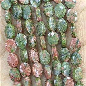 Natural Unakite Oval Beads Faceted, approx 6x8mm