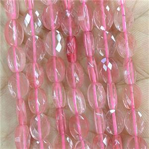 Pink Synthetic Quartz Oval Beads Faceted, approx 6x8mm