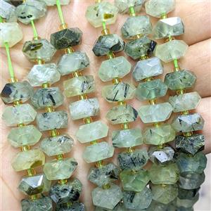 Natural Green Prehnite Heishi Beads Faceted, approx 6x11mm