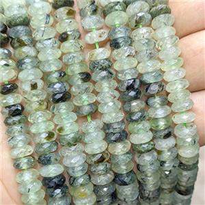 Natural Green Prehnite Heishi Spacer Beads Faceted, approx 3x8mm