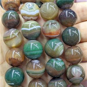 Natural Stripe Agate Beads Red Green Dye Smooth Round, approx 18mm