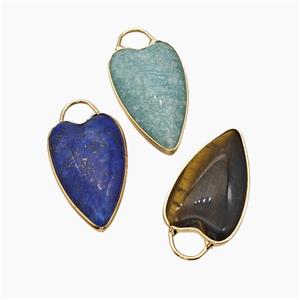 Natural Gemstone Heart Pendant Gold Plated, approx 17-28mm