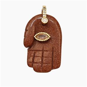 Golden Sandstone Buddha-Hand Pendant, approx 17-27mm