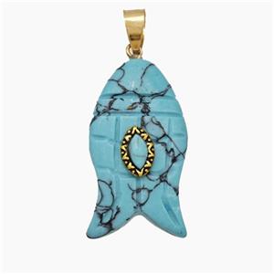 Natural Howlite Turquoise Fish Pendant Blue Dye, approx 18-30mm