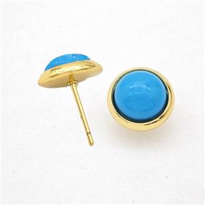Blue Synthetic Turquoise Stud Earrings Copper Gold Plated, approx 10mm