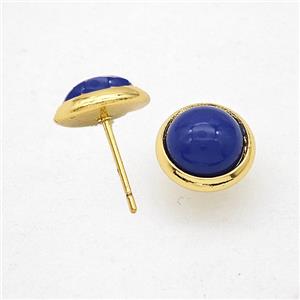 Blue Synthetic Turquoise Stud Earrings Copper Gold Plated, approx 10mm