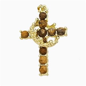 Gemstone Cross Pendant, Crown, Gold Plated, approx 20-25mm