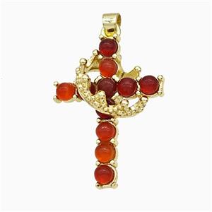 Gemstone Cross Pendant, Crown, Gold Plated, approx 20-25mm
