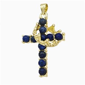 Gemstone Cross Pendant, Crown, Gold Plated, approx 20-25mm