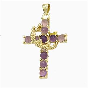 Gemstone Cross Pendant, Crown, Gold Plated, approx 20-25mm