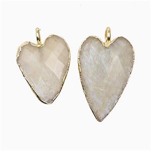 Natural White Moonstone Heart Pendant Faceted Gold Plated, approx 13-20mm