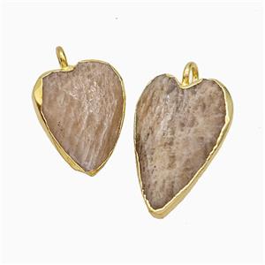 Natural Peach Sunstone Heart Pendant Faceted Gold Plated, approx 12-15mm