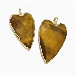 Natural Tiger Eye Stone Heart Pendant Faceted Gold Plated, approx 13-20mm