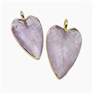 Natural Purple Amethyst Heart Pendant Faceted Gold Plated, approx 13-20mm