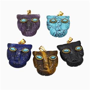 Mix Gemstone Leopard-header Pendant Carved, approx 30mm