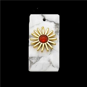 White Howlite Turquoise Rectangle Pendant With Copper Sun Gold Plated, approx 13-25mm