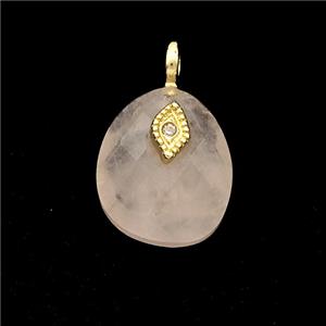 Pink Rose Quartz Teardrop Pendant With Copper Eye Gold Plated, approx 12-14mm