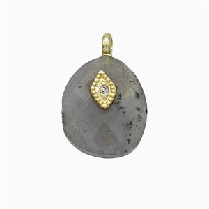 Labradorite Teardrop Pendant With Copper Eye Gold Plated, approx 12-14mm