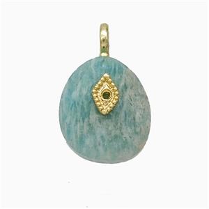 Green Amazonite Teardrop Pendant With Copper Eye Gold Plated, approx 12-14mm