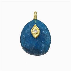 Blue Apatite Teardrop Pendant With Copper Eye Gold Plated, approx 12-14mm