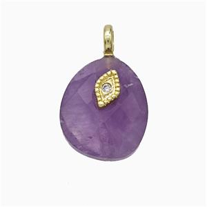 Purple Amethyst Teardrop Pendant With Copper Eye Gold Plated, approx 12-14mm