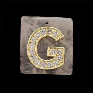 Rose Quartz Square Pendant With Copper Letter-G Pave Zirconia Gold Plated, approx 18mm