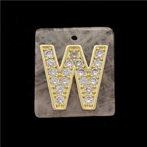 Rose Quartz Square Pendant With Copper Letter-W Pave Zirconia Gold Plated, approx 18mm