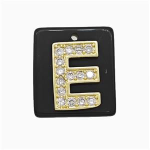 Black Obsidian Square Pendant With Copper Letter-E Pave Zirconia Gold Plated, approx 18mm