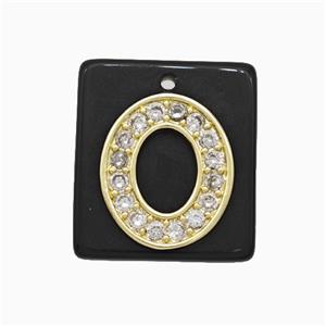 Black Obsidian Square Pendant With Copper Letter-O Pave Zirconia Gold Plated, approx 18mm