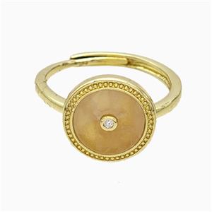 Copper Ring Pave Rose Quartz Circle Adjustable Gold Plated, approx 13mm, 18mm dia