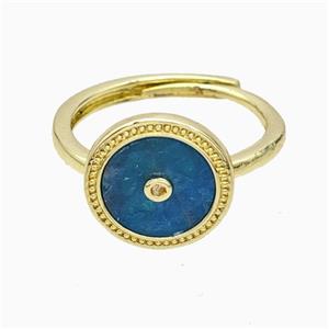 Copper Ring Pave Blue Apatite Circle Adjustable Gold Plated, approx 13mm, 18mm dia
