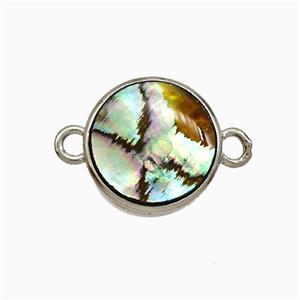 Abalone Shell Circle Connector Platinum Plated, approx 14mm