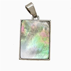 Gray Abalone Shell Rectangle Pendant Platinum Plated, approx 15-20mm