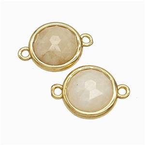 White Moonstone Circle Connector Gold Plated, approx 10mm