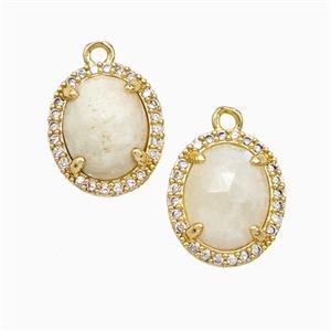 White Moonstone Oval Pendant Copper Pave Zirconia Gold Plated, approx 11-13mm