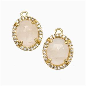 Pink Rose Quartz Oval Pendant Copper Pave Zirconia Gold Plated, approx 11-13mm