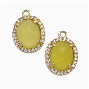Lemon Jade Oval Pendant Copper Pave Zirconia Gold Plated, approx 11-13mm