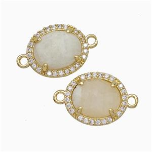 White Moonstone Oval Connector Copper Pave Zirconia Gold Plated, approx 11-13mm